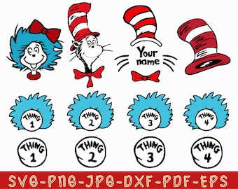 paquete dr svg, Thing 1 svg, Thing 2 svg, svg para niños, archivos svg para cricut, archivos de corte, archivos de silueta, descarga digital