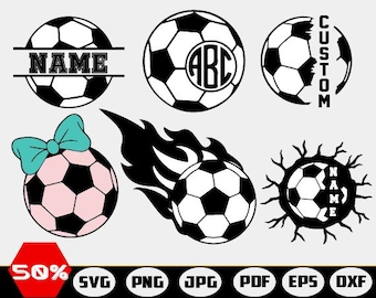 Paquete de archivos SVG de balón de fútbol, monogramas, diseños de equipos, archivo de corte (descarga digital)