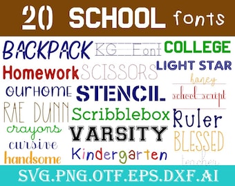 Paquete de 50 fuentes escolares: escritura a mano, caligrafía y archivos SVG para profesores (descarga digital)
