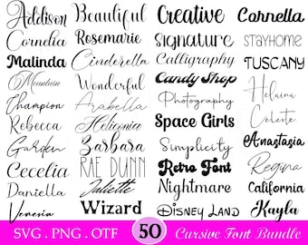 Las 50 fuentes definitivas: paquete de fuentes ttf svg con forma de corazón, compatible con Cricut, Canva, estilo script, fuentes digitales, Procreate y manualidades.