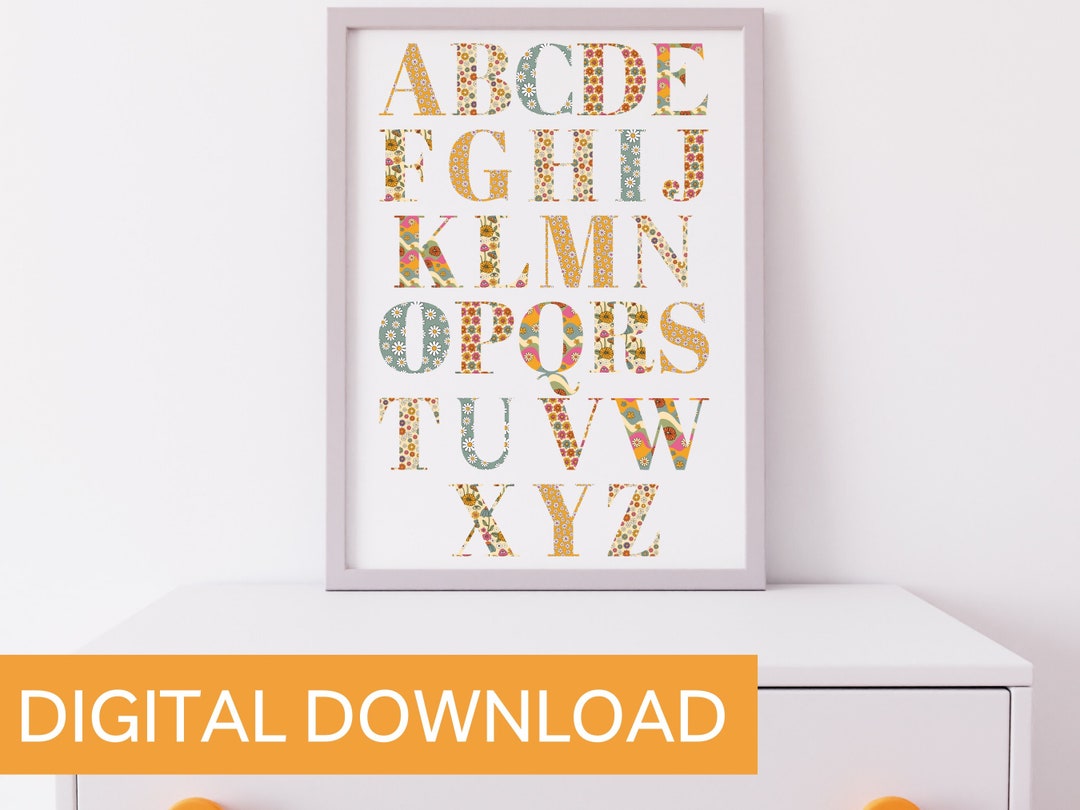 Retro Alphabet Wall Art Printable Poster Nursery Art Digital Download