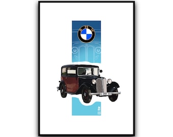 Cartel BMW 303 - 1933 - AUTOMÓVIL - Alemania - Mannschaft - ilustración - digital - A3 - A4 - postal - decoración interior