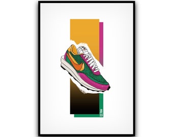 Póster Nike Sacai - LD WAFFLE - Pine Green del Sol - ilustración - digital - A3 - A4 - postal - decoración de interiores