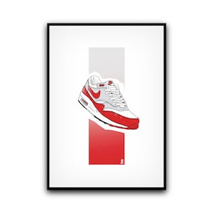 Air Max 1 OG Röd Poster - AM1 - illustration - digital - A3 - A4 - vykort - inredning