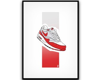 Póster Air Max 1 OG Rojo - AM1 - ilustración - digital - A3 - A4 - postal - decoración de interiores