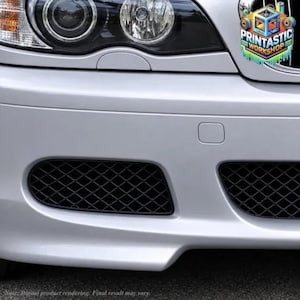 May include: A silver car front bumper featuring a black diamond-patterned mesh grille, a circular headlight assembly, and a logo in the top right corner with the text PRINTASTIC WORKSHOP. The bottom text reads Note: Digital product rendering.