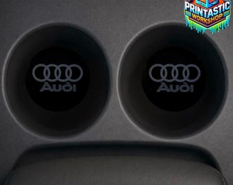 Gloss Black Acrylic Cup Holder Inserts – Engraved AUDI Design (2 Pack)