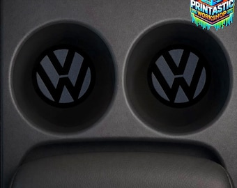 Gloss Black Acrylic Cup Holder Inserts – Engraved VW Design (2 Pack)