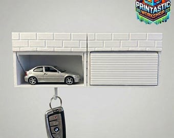 3D Printed Mini Garage Key Holder, Scale Model Car Display, Personalized Gearhead Gift