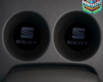 Gloss Black Acrylic SEAT Cup Holder Inserts – Engraved Design (2 Pack)