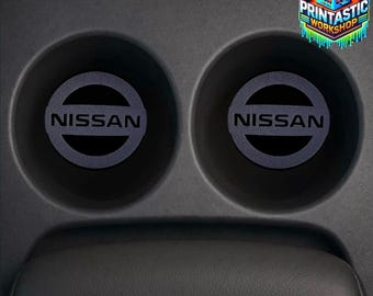 Gloss Black Acrylic Cup Holder Inserts – Engraved NISSAN Design (2 Pack)