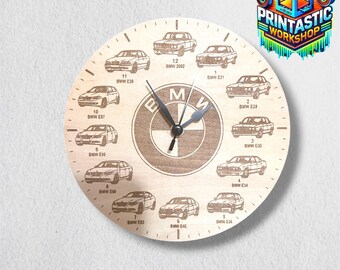 Motorsport Evolution Wooden Wall Clock - Laser Engraved Garage Decor Car Enthusiast Gift