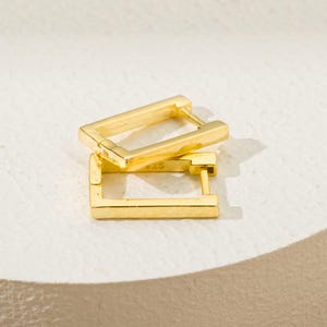 Small Rectangle Link Hoops In Gold Silver, Minimalist Geometric Huggie Hoops, Dainty Cable Link Earrings, Valentine&#39;s Day Gift