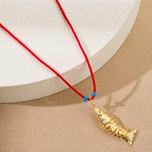 925 Silver Fish Charm Red String Necklace-Minimalist Gold Silver Fish Red Cord Necklace-Good Luck Necklace, Valentine&#39;s Day Gift