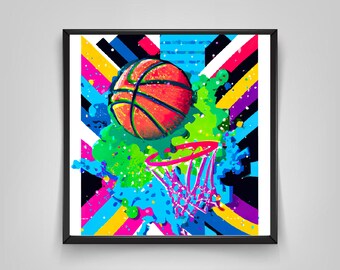 Basketball Pop Art Digital Art, Colourful Vibrant Basketball Printable Wall Art, Basketball Wall Art, Basketball Gift, Basketball poster