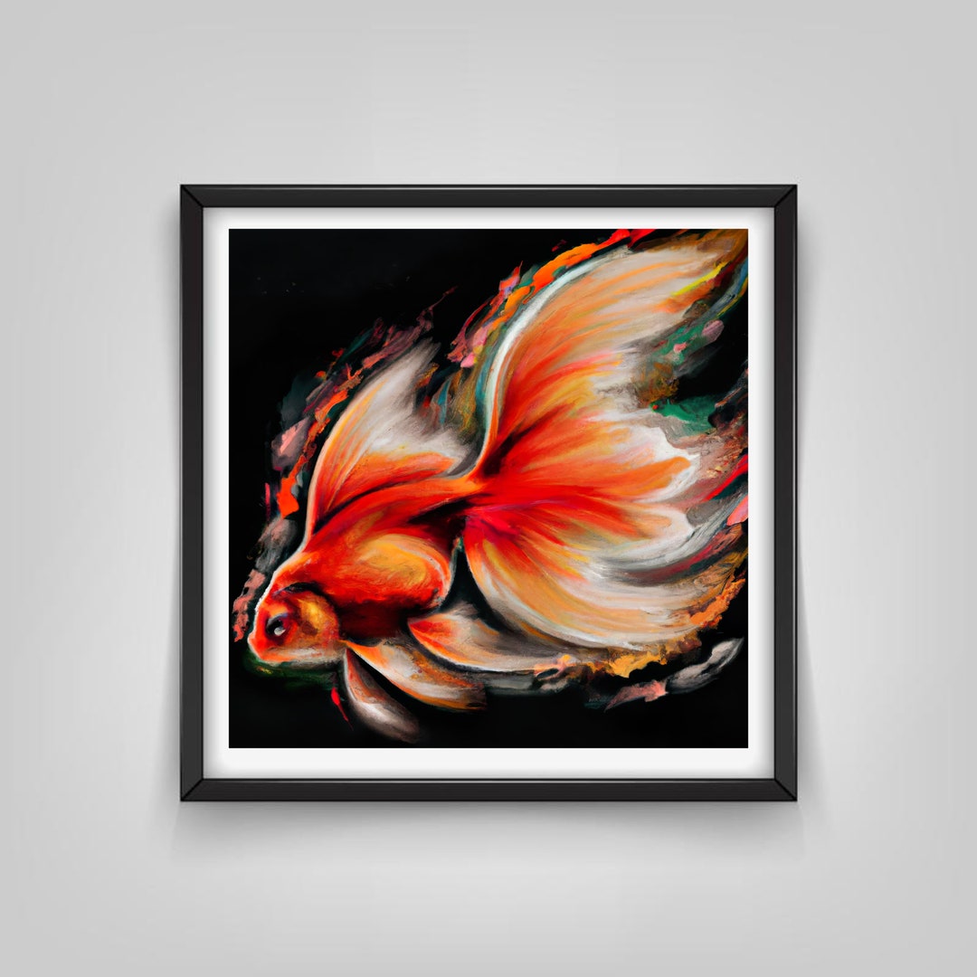 Goldfish Digital Art, Impressionistic Colourful Printable Wall Art