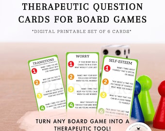 Therapeutic Question Cards for Board Games, Counseling and Therapy game tool, game for school counselor, group therapy tool, homeschool tool