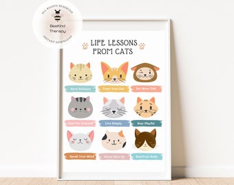 Pôster "Lições de Vida com Gatos": Decoração para Sala de Jogos (Download Digital)