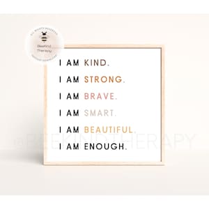 Positive Affirmations Printable, Classroom wall art for kids, Therapy office decor, Neutral color wall art, Playroom wall art