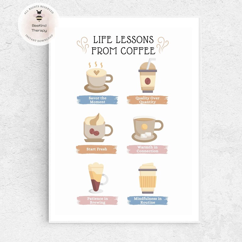 Life Lessons From Coffee Poster, Positive Affirmations Print, Therapy ...