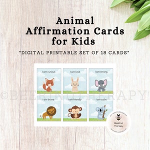Bunte Tier Affirmationskarten für Kinder, Gruppentherapie, Geschenk für Kinder, sozial-editionales Lernen, Routine druckbar, Lernen zu Hause