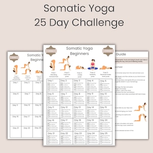 Desafío de ejercicios de yoga somático de 25 días / Habilidades de afrontamiento de curación somática / Terapia nerviosa / Producto digital / Imprimible / A4