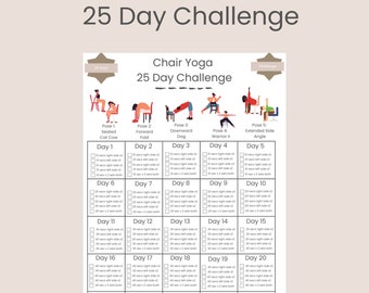 25 Tage Stuhl Yoga, Yoga Challenge, Stuhl Workout, Stuhl Yoga Ratgeber, Body Building Tracker, digitales Produkt, druckbar, A4, Home Yoga