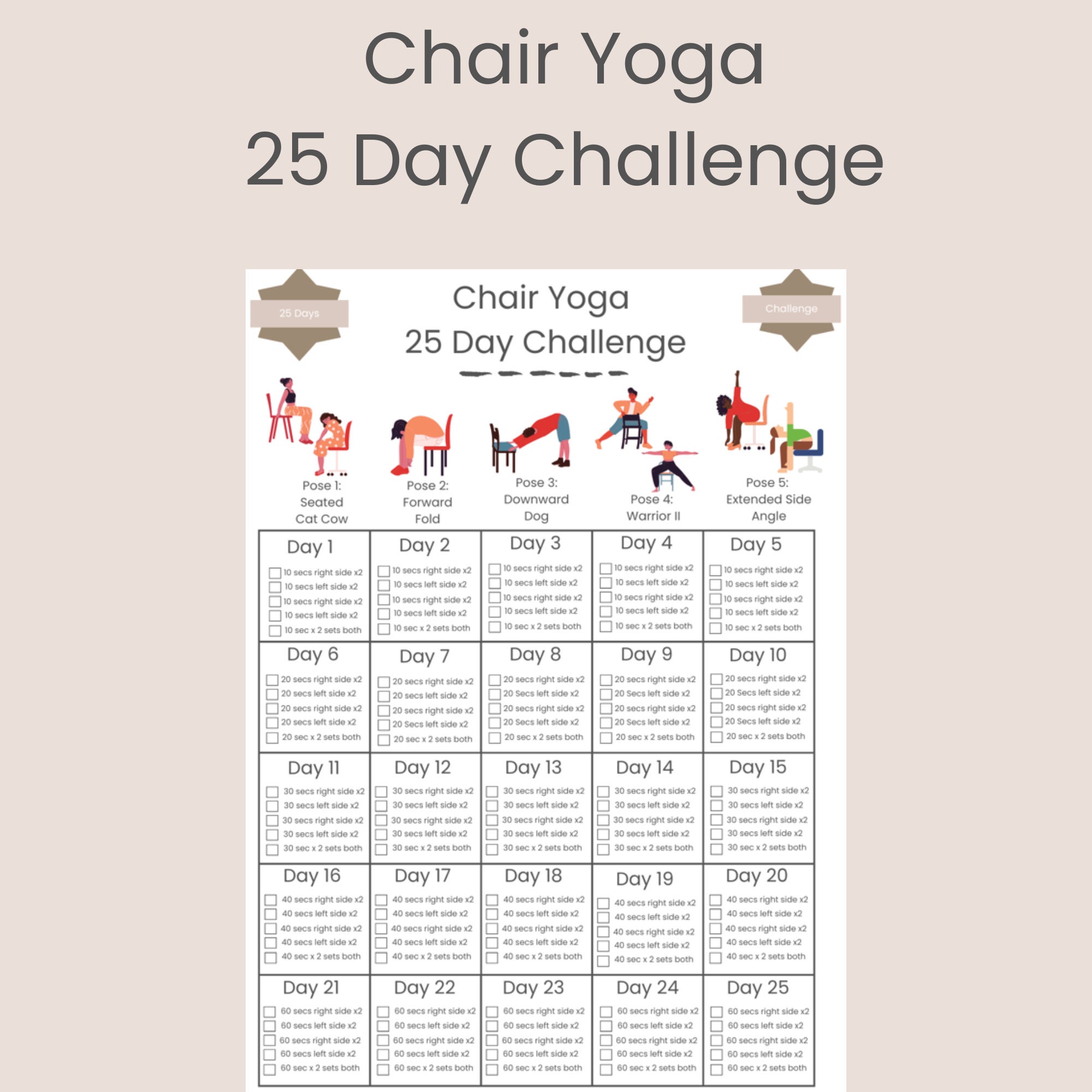 30 Day Chair Workout Challenge Printable Chair Yoga Guide 10 Mins Workout  Planner Digital Digital Office Workout Sitting Workout 