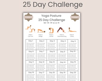 25 Day Yoga Posture Challenge, Home Workout,  Fitness Tracker, Digital Download, Printable, Instant Download, A4