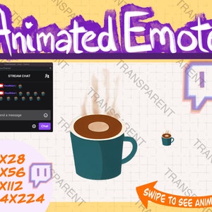Emote de café animado fofo, emotes de Twitch, emotes de discórdia | Emote, café, discórdia, contração muscular, vapor, fluxo de caneca de café, sub-crachá de animação