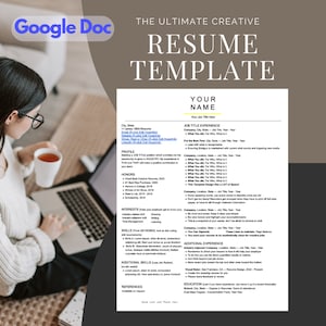 Creative Resume Template, Editable Google Doc on Cloud,  Professional CV Template, Modern Artist Resume, Creatives Career, with Guides