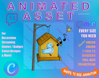 Emote animado de pájaro cantor, Twitch, Discord, Canva (GIF, MP4, PNG)