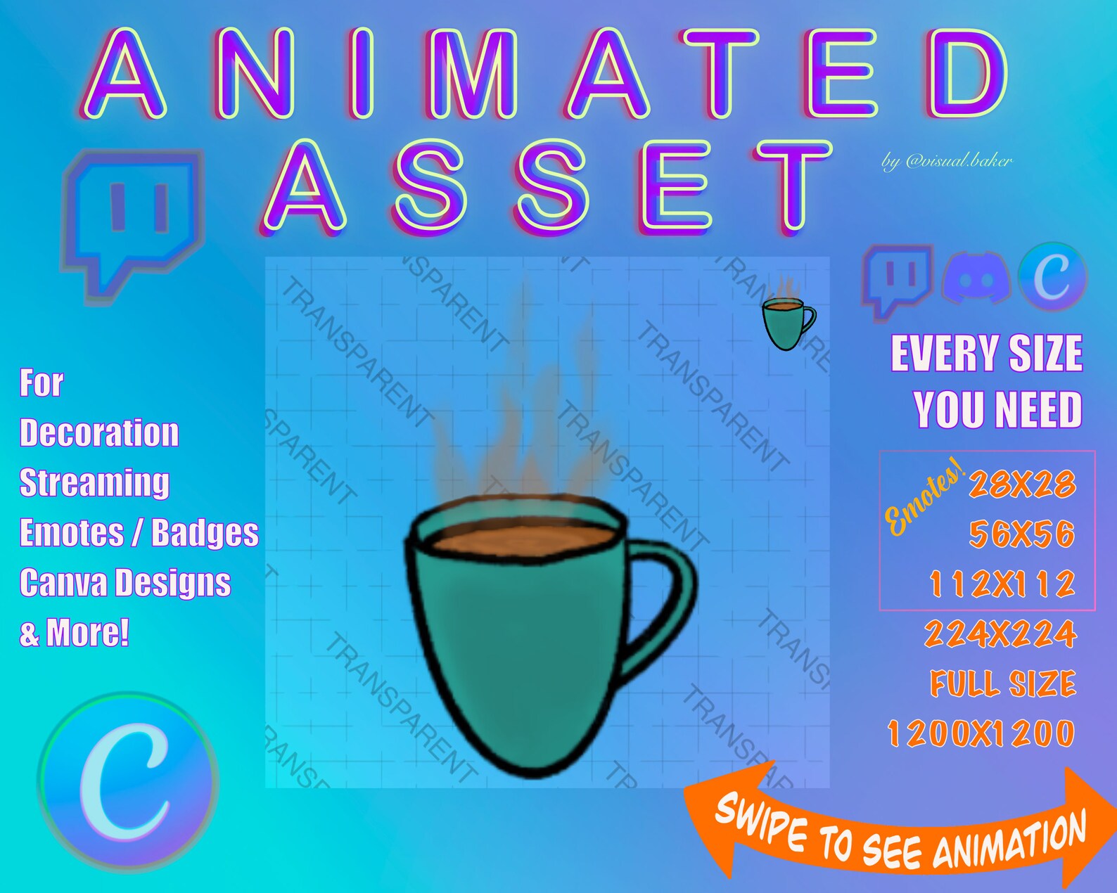 Animated Coffee for Canva Twitch Discord Coffee Emote, Coffee Cup