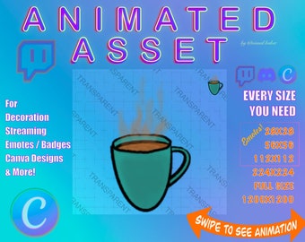 Emote animado de café humeante / Twitch, Discord, Canva (GIF, MP4, PNG)