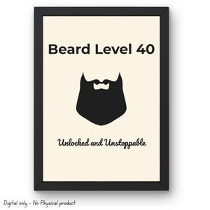 Funny Dad Wall Art - Beard Level 40 Printable | Gamer Gift for Him | Digital Rustic Deco