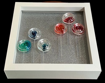 Pop Art, 3D Framed Unique Hanging Sculpture, Glitter Lollipop Wall Decor