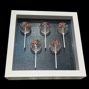 Glittery Blue and Silver Pop Art Wall Hanging, Lollipop Decor, Food Art, Candy Art, lollipop sculpture wall hanging