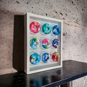 Tye Dye Ring Sculpture, Colorful Wall Hanging, Resin Rings, Rainbow Design