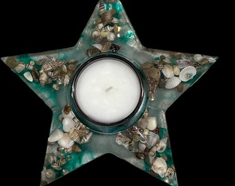 Sea Green TeaLight Sea Shell Candle Holder, Beach Decor, Beach House Ses Shell Votive
