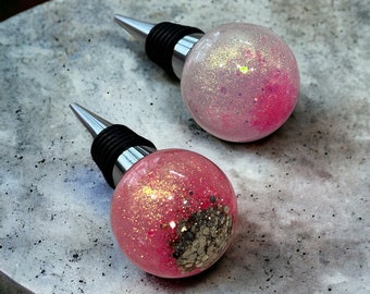 Pink Barware, Pink Bottle Stopper, Pink Bottle Toppers Set of Two