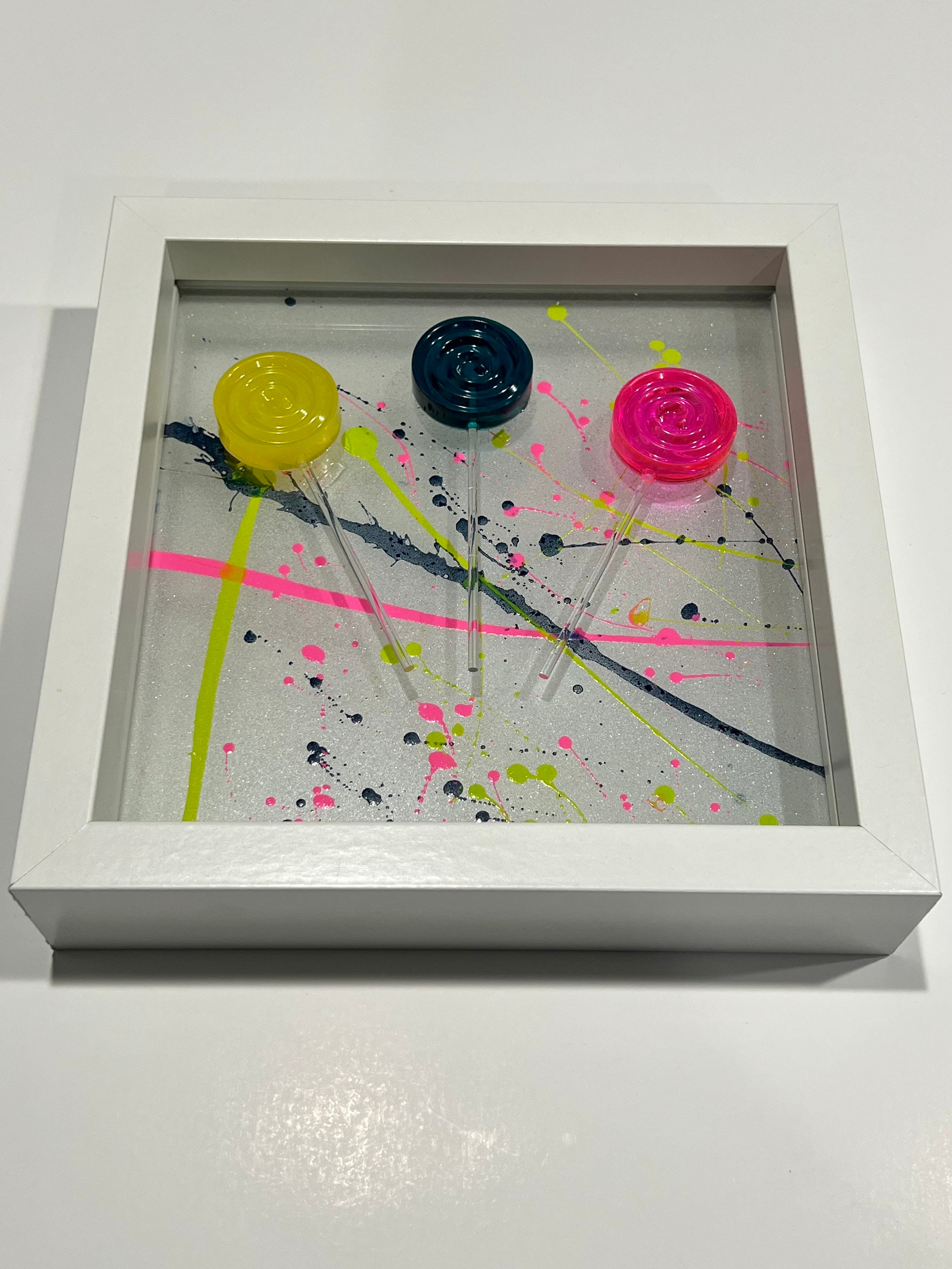 Splatter Paint, Lollipop Wall Hanging, Pink and Yellow Neon Splatter