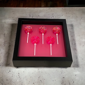 Lolliboxed Lollipop Wall Art, Lollipop Art, Pop Art, Popsicle Sculptures, Sculptured Pop Art, Sculptured Art, Hot Pink Wall Art