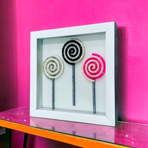 LOLLIBOXED Swirl Lollipops, Candy Art, candy lover , sweet tooth, Hanging Wall Pop Art Sculpture, 3D candy Art, Pop sculpture decor