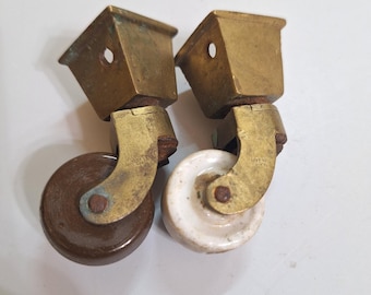Juego de 2 ruedas de latón vintage para muebles, de madera y porcelana, antiguas.