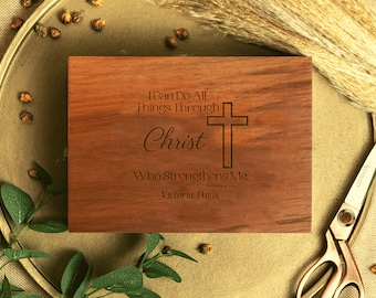First Communion Gift Box, Personalized Walnut Keepsake, Baptism Gift for Boy or Girl, Religious Engraved Memory Box