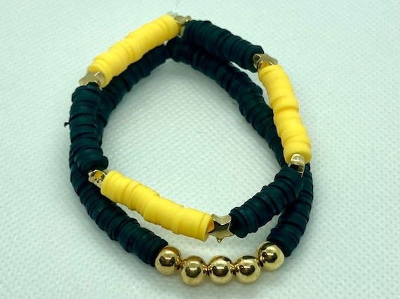 Yellow and Black Clay Bead Bracelet Stack -  Denmark