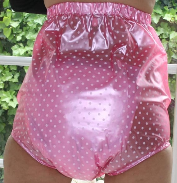 PVC Adult Baby Incontinence Diaper Pants Rubber Pants Pink Dots