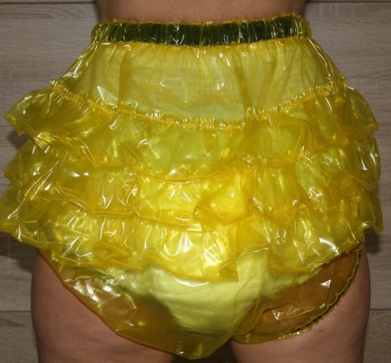 PVC Diaper Pants Rubber Pants With Ruffles Yellow Transparent 