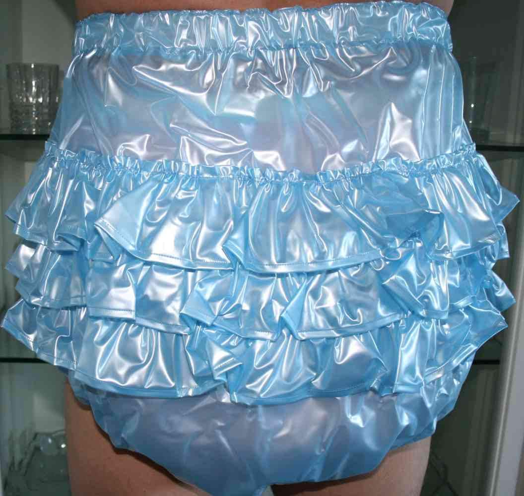 PVC diaper pants rubber pants with ruffles hellbau