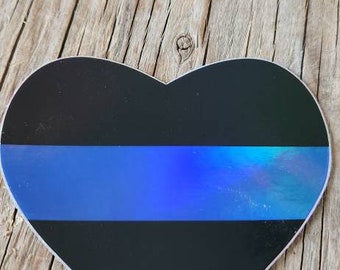 Blue line heart holographic sticker, vinyl.